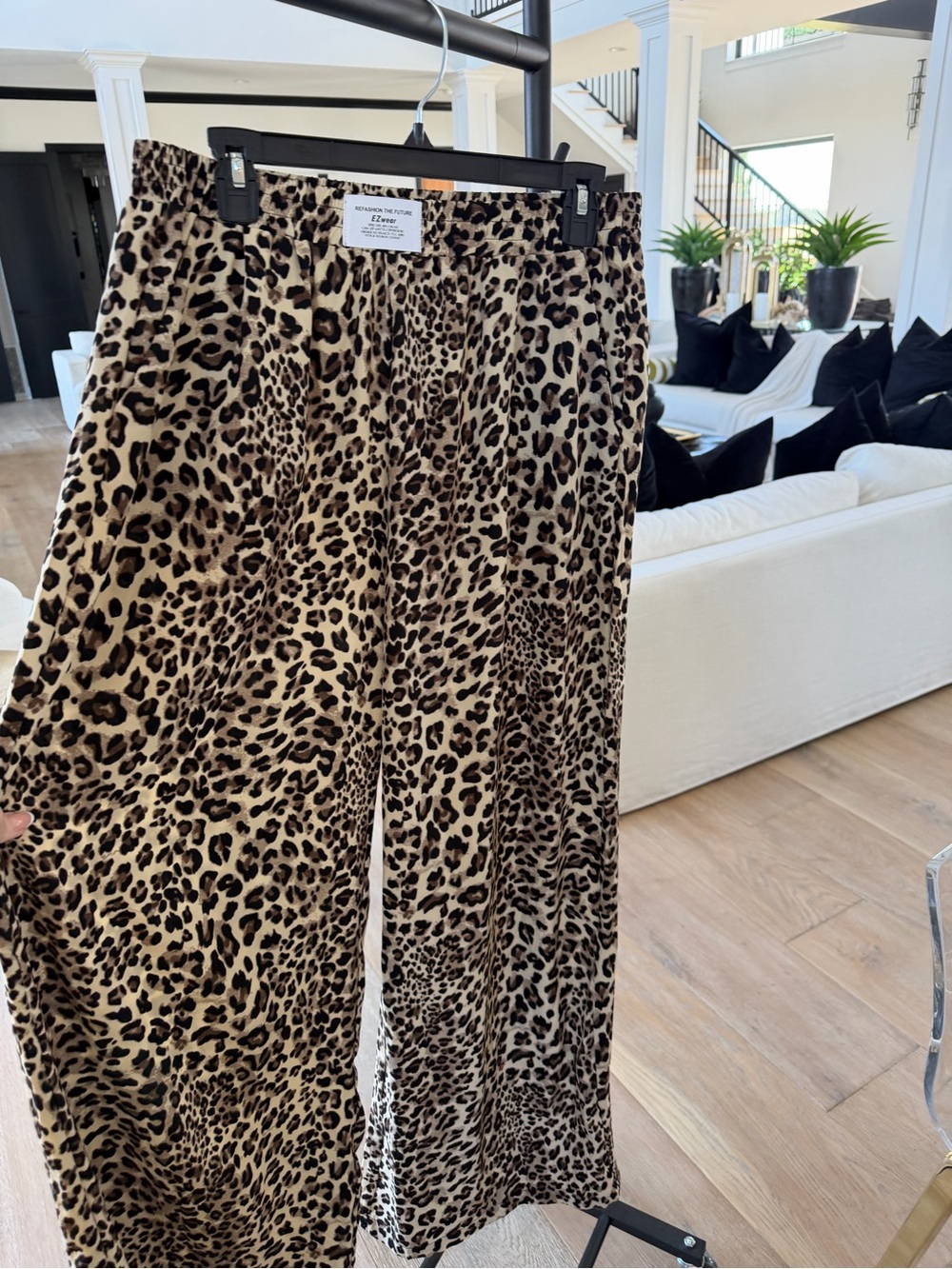 Leopard Print Wide-Leg Pants - Beige/Black